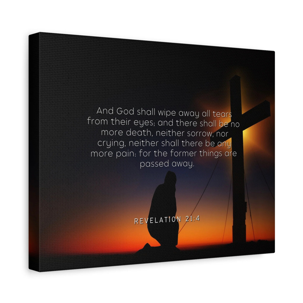 Scripture Canvas All Tears Revelation 21:4 Christian Wall Art Bible Verse Print